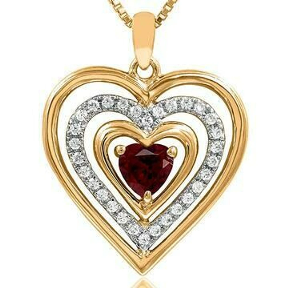 Triple Heart Garnet Pendant with Diamond Accent 14KT Gold