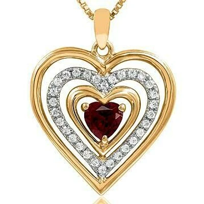 Triple Heart Garnet Pendant with Diamond Accent 14KT Gold