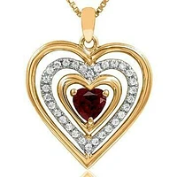 Triple Heart Garnet Pendant with Diamond Accent 14KT Gold