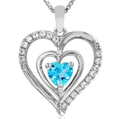 Double Heart Topaz Pendant with Diamond Accent 14KT Gold