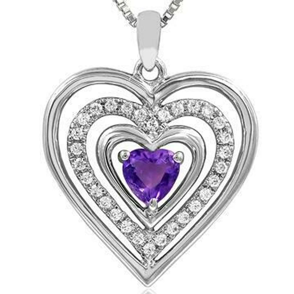 Triple Heart Amethyst Pendant with Diamond Accent 14KT Gold