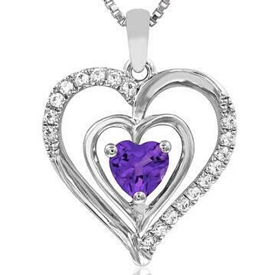 Double Heart Amethyst Pendant with Diamond Accent 14KT Gold