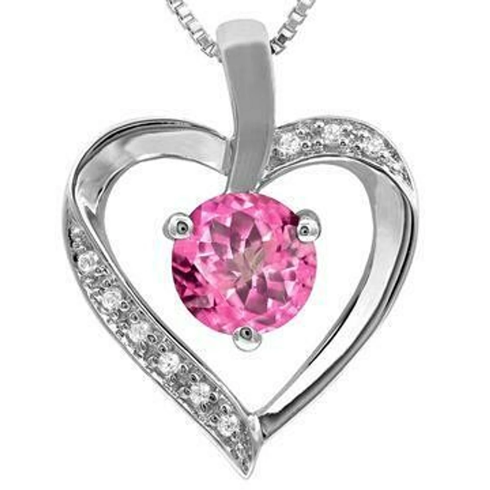 Pink Topaz Heart Pendant with Diamond Accent 14KT Gold