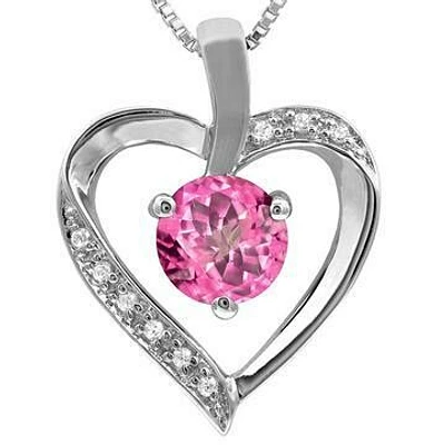 Pink Topaz Heart Pendant with Diamond Accent 14KT Gold