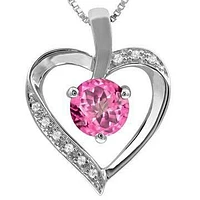 Pink Topaz Heart Pendant with Diamond Accent 14KT Gold