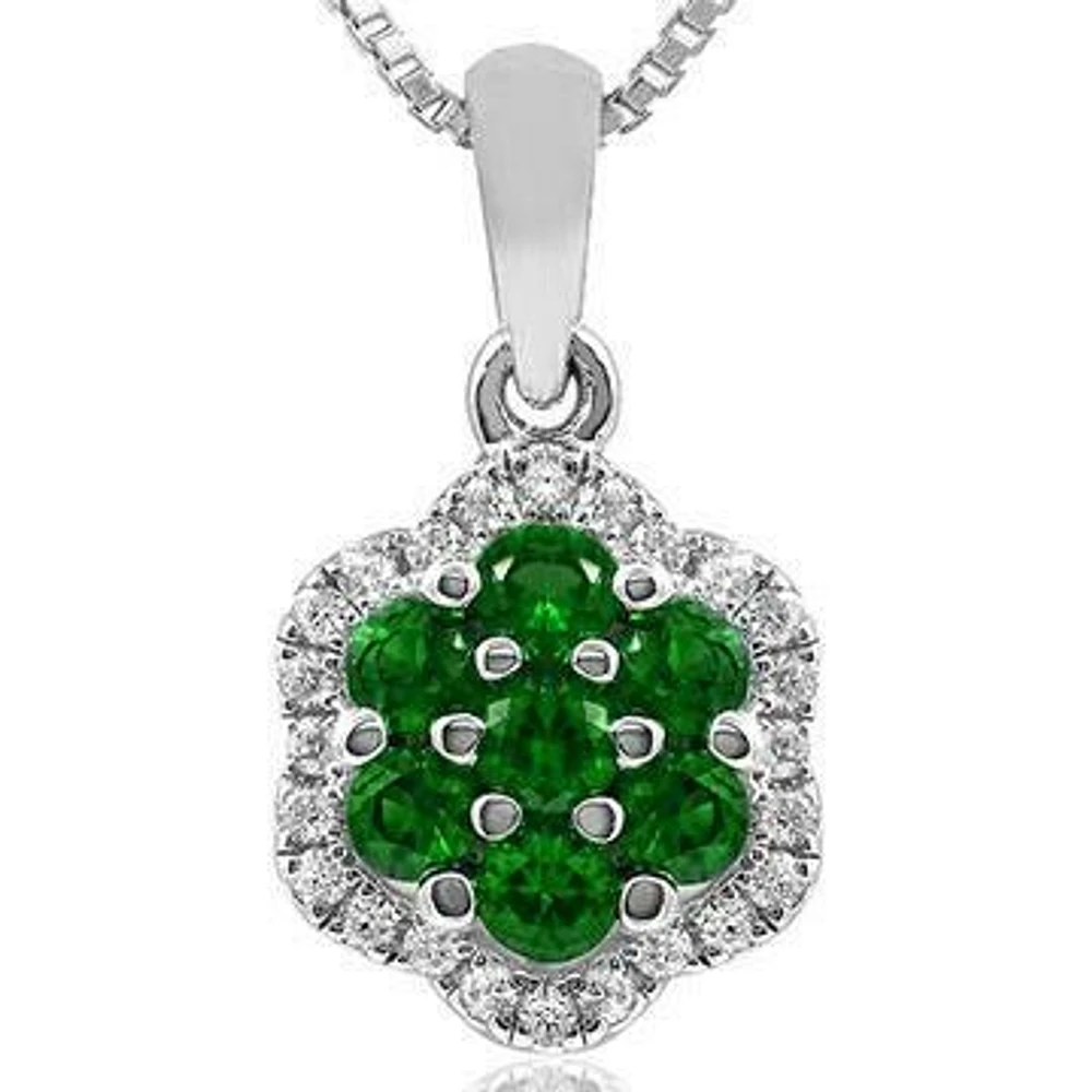 Floral Emerald Cluster Pendant with Diamond Frame 14KT Gold