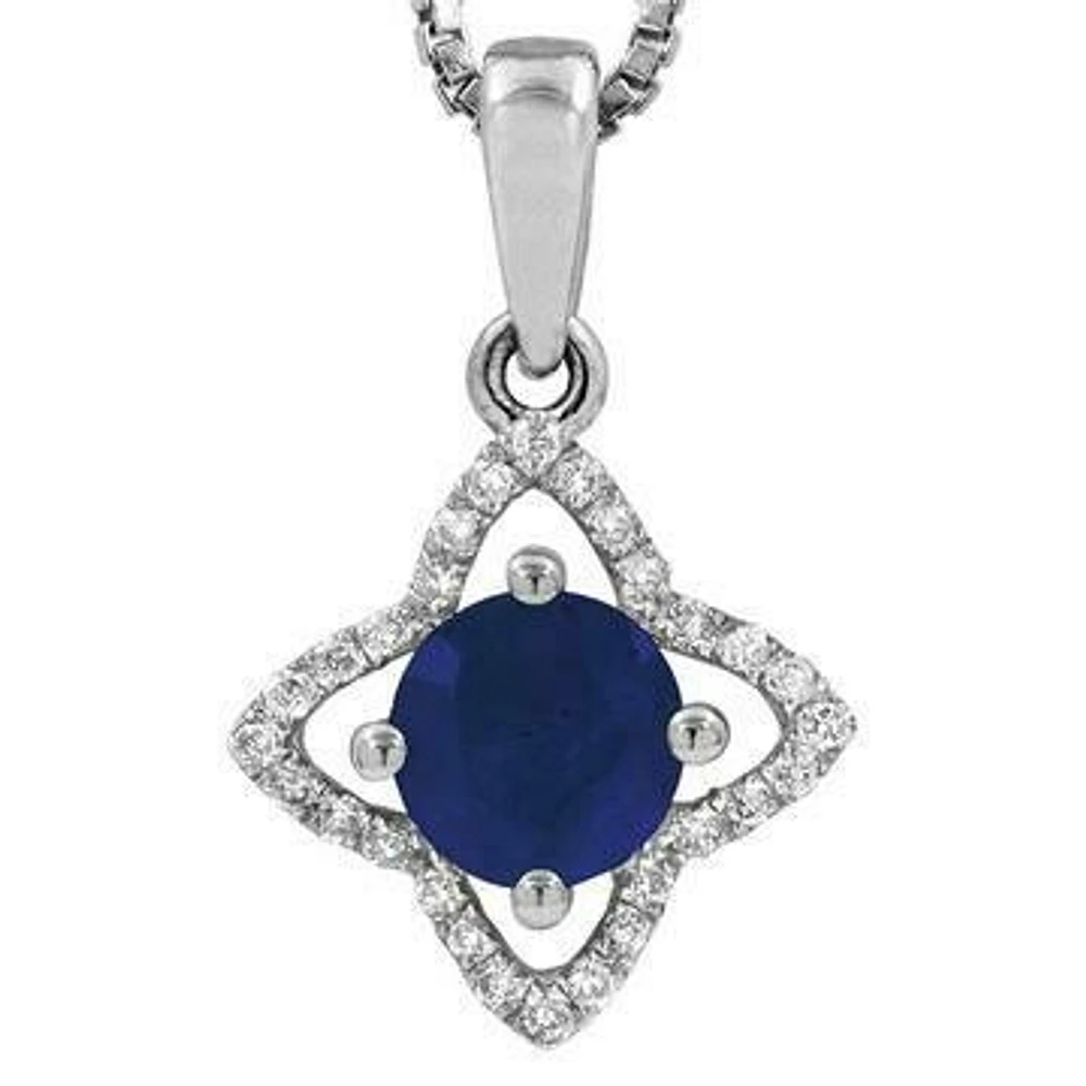 Cross Blue Sapphire Pendant with Diamond Frame 14KT Gold