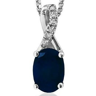 Oval Blue Sapphire Infinity Pendant with Diamond Accent 14KT Gold