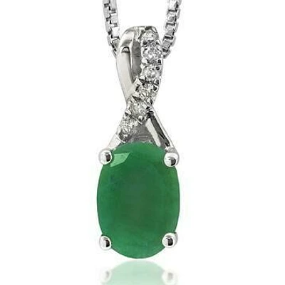 Oval Emerald Infinity Pendant with Diamond Accent 14KT Gold