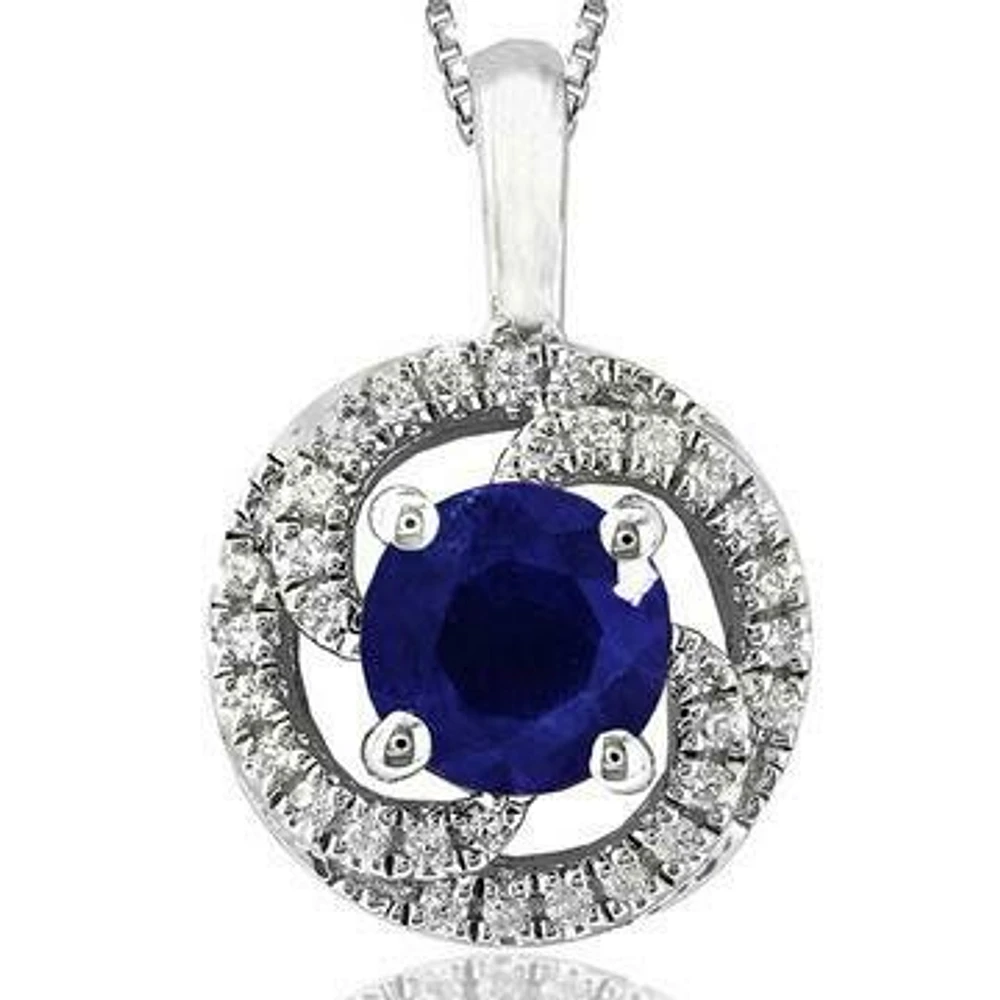 Blue Sapphire Spiral Pendant with Diamond Frame 14KT Gold