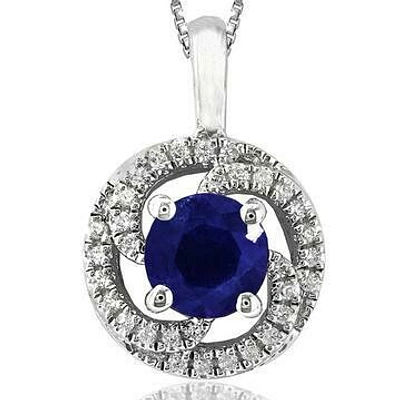 Blue Sapphire Spiral Pendant with Diamond Frame 14KT Gold