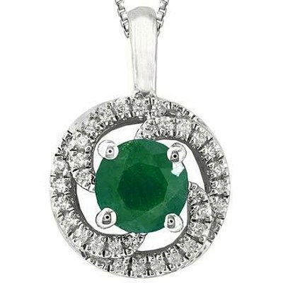 Emerald Spiral Pendant with Diamond Frame 14KT Gold