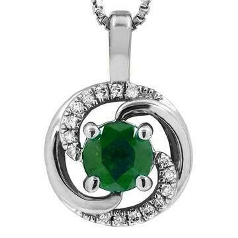 Emerald Spiral Pendant with Diamond Accent 14KT Gold