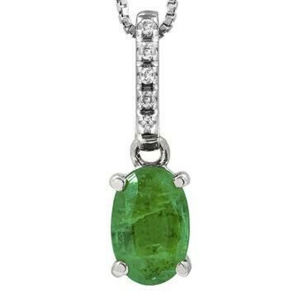 Oval Emerald Pendant with Diamond Bail 14KT Gold