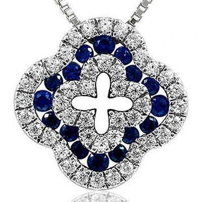 Clover Diamond Pendant with Sapphire Accent 14KT White Gold