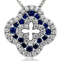 Clover Diamond Pendant with Sapphire Accent 14KT White Gold