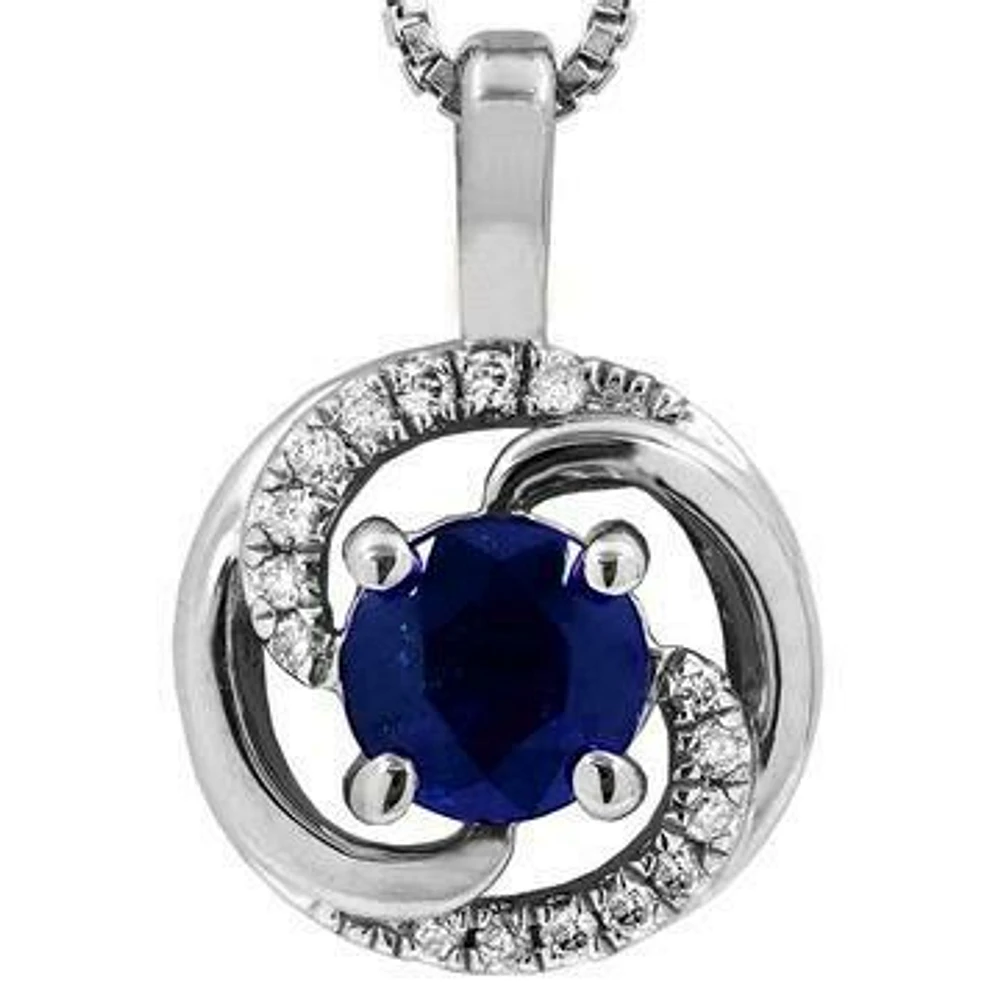 Blue Sapphire Spiral Pendant with Diamond Accent 14KT Gold