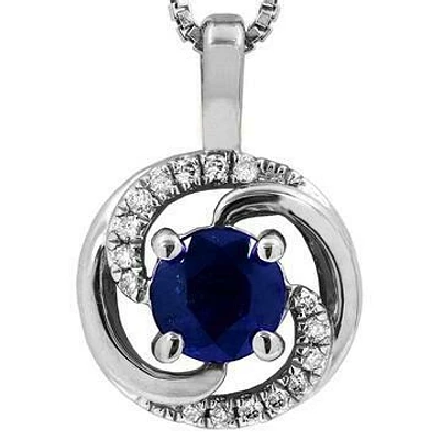 Blue Sapphire Spiral Pendant with Diamond Accent 14KT Gold