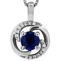 Blue Sapphire Spiral Pendant with Diamond Accent 14KT Gold