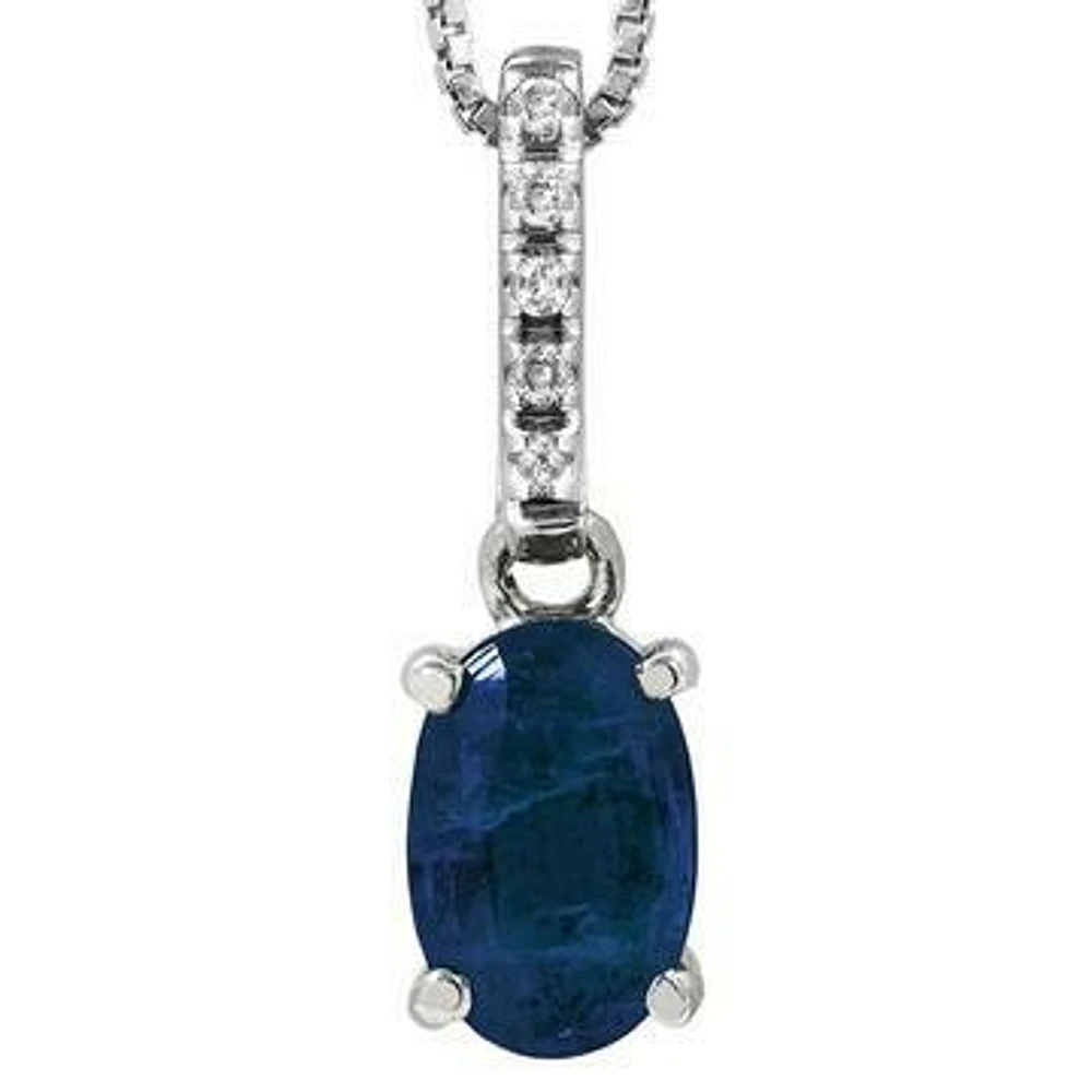 Oval Blue Sapphire Pendant with Diamond Bail 14KT Gold