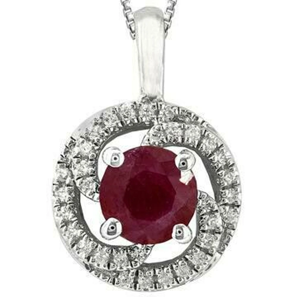 Ruby Spiral Pendant with Diamond Frame 14KT Gold