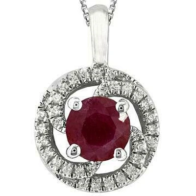 Ruby Spiral Pendant with Diamond Frame 14KT Gold