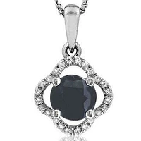 Clover Blue Sapphire Pendant with Diamond Frame 14KT Gold