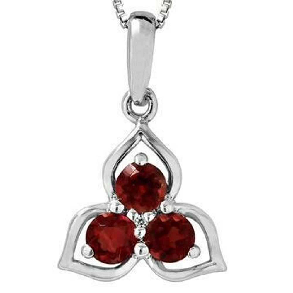 Three-Stone Garnet Pendant with Single Diamond 14KT Gold