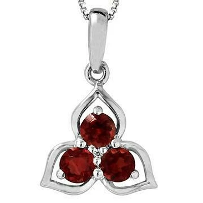 Three-Stone Garnet Pendant with Single Diamond 14KT Gold