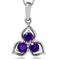 Three-Stone Amethyst Pendant with Single Diamond 14KT Gold