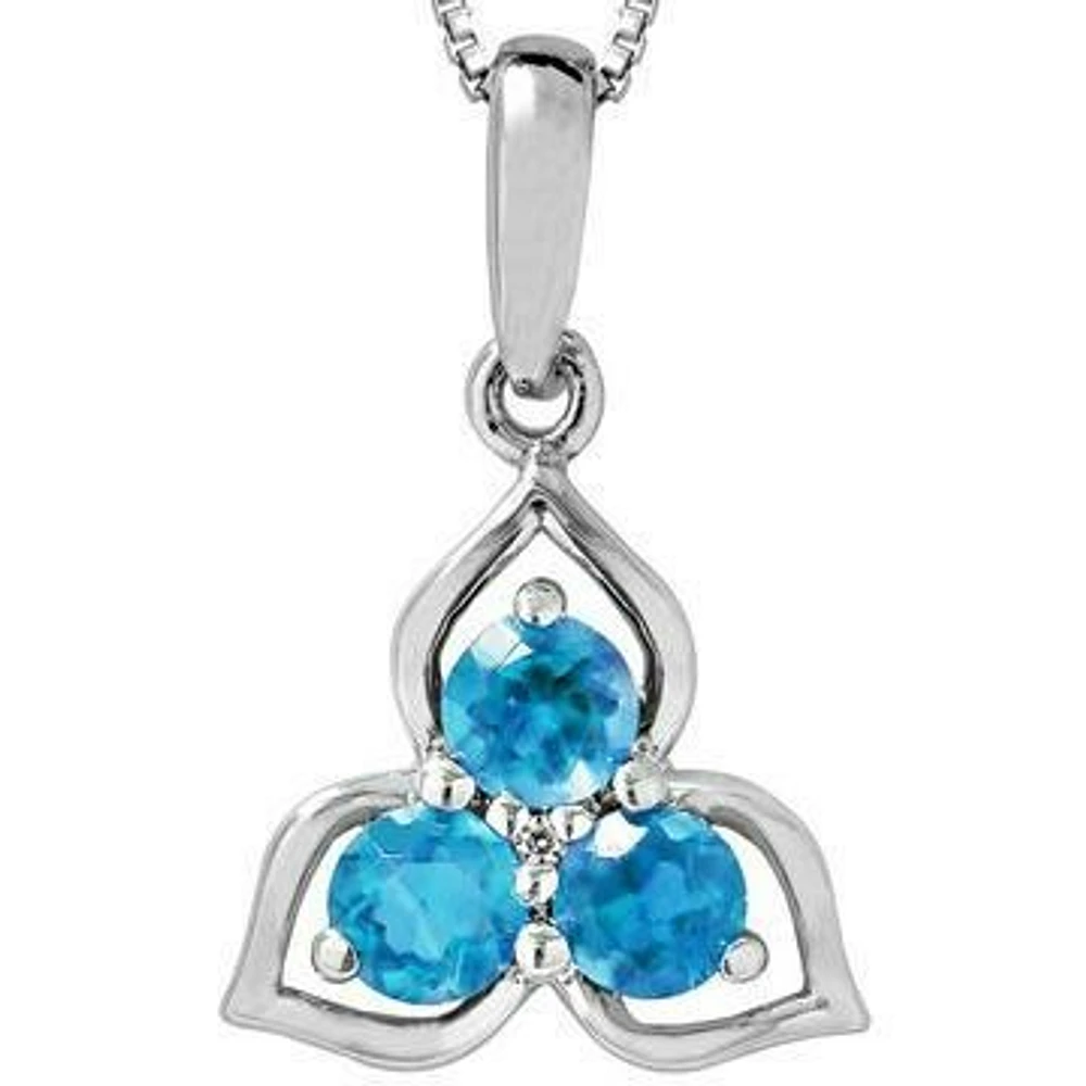 Three-Stone Blue Topaz Pendant with Single Diamond 14KT Gold