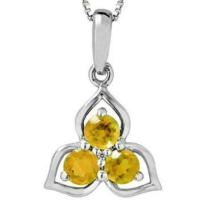 Three-Stone Citrine Pendant with Single Diamond 14KT Gold