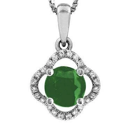 Clover Emerald Pendant with Diamond Frame 14KT Gold