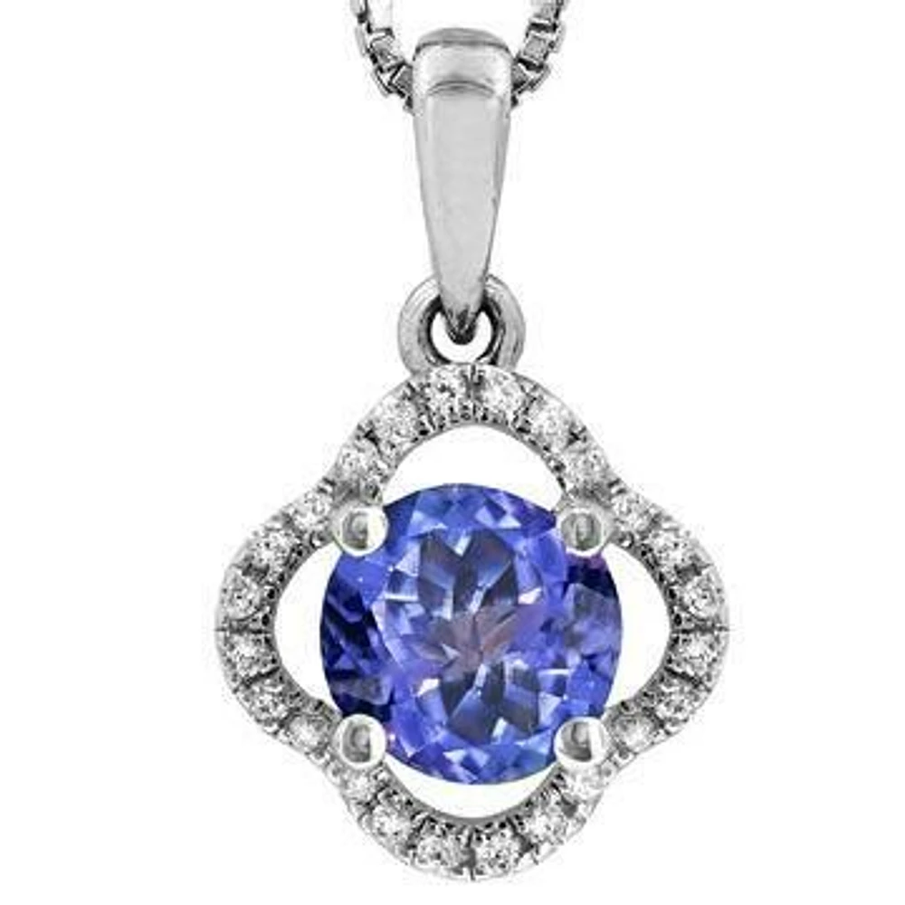 Clover Tanzanite Pendant with Diamond Frame 14KT Gold