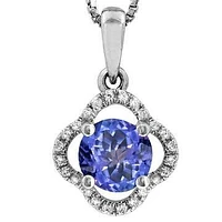 Clover Tanzanite Pendant with Diamond Frame 14KT Gold