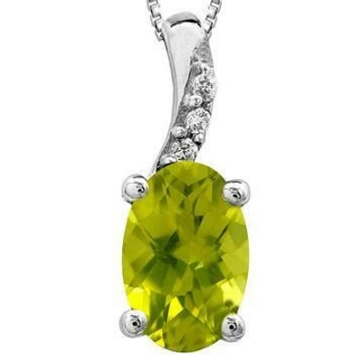 Oval Peridot Pendant with Diamond Accent 14KT Gold