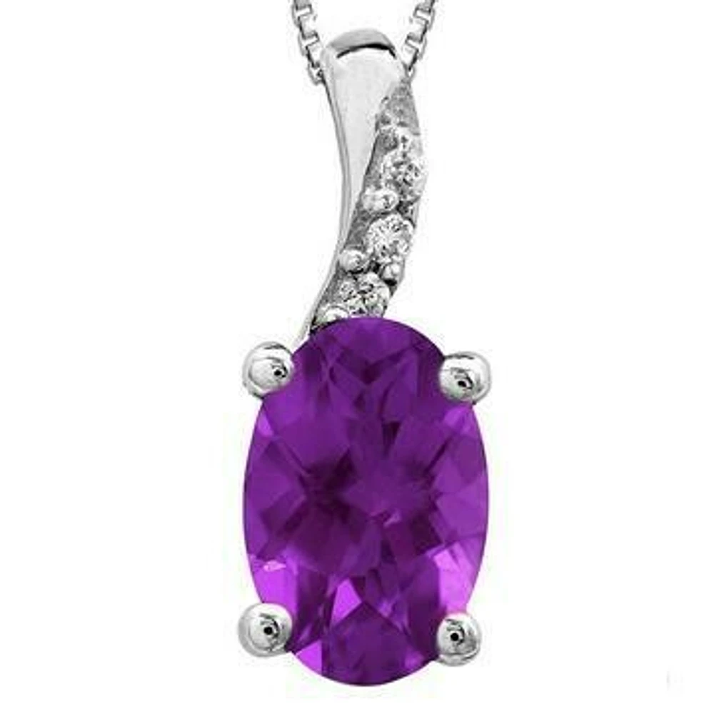 Oval Amethyst Pendant with Diamond Accent 14KT Gold