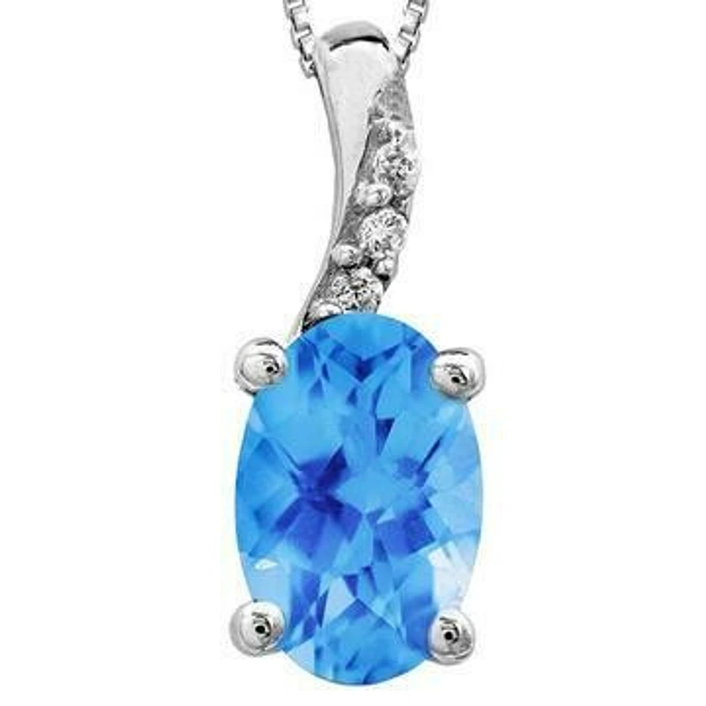 Oval Blue Topaz Pendant with Diamond Accent 14KT Gold