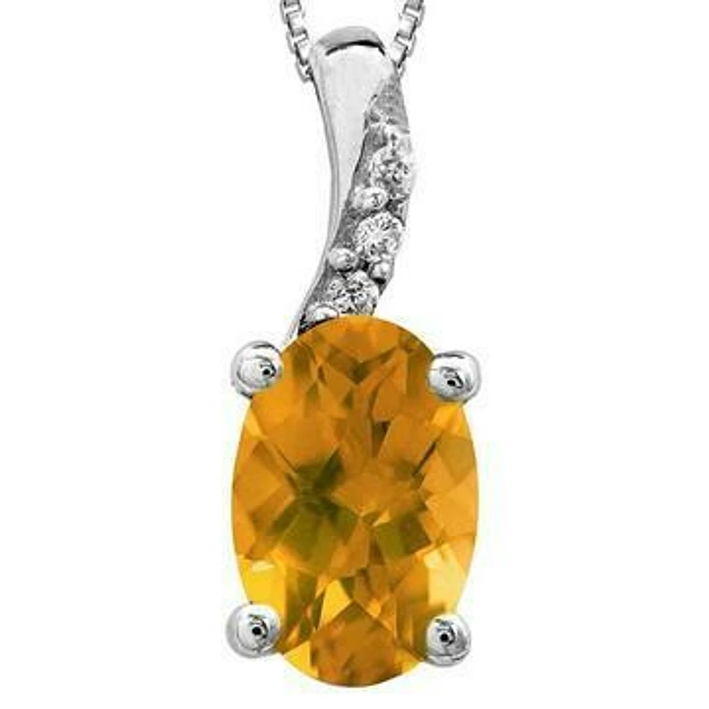 Oval Citrine Pendant with Diamond Accent 14KT Gold