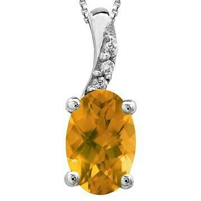 Oval Citrine Pendant with Diamond Accent 14KT Gold