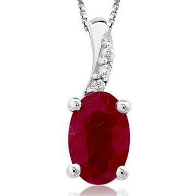 Oval Ruby Pendant with Diamond Accent 14KT Gold