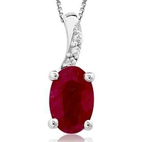 Oval Ruby Pendant with Diamond Accent 14KT Gold