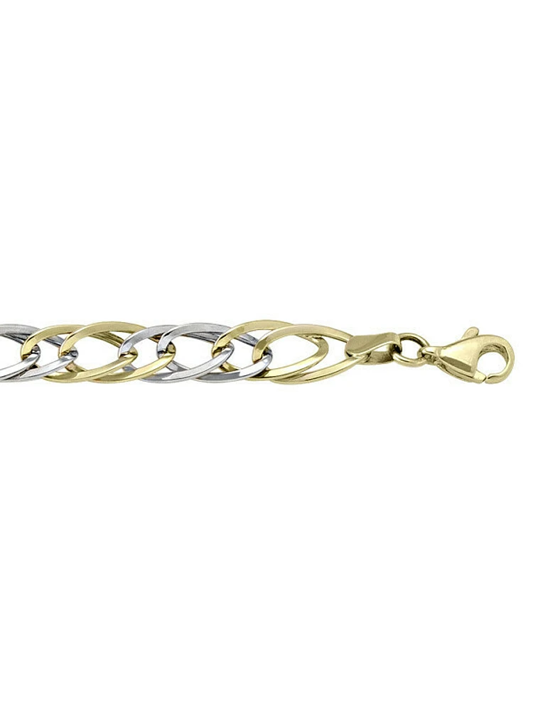 White & Yellow Gold Two Tone Fancy Hollow Link Bracelet 10KT