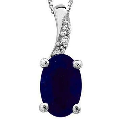 Oval Blue Sapphire Pendant with Diamond Accent 14KT Gold