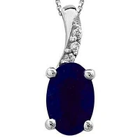 Oval Blue Sapphire Pendant with Diamond Accent 14KT Gold