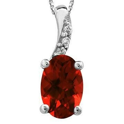 Oval Garnet Pendant with Diamond Accent 14KT Gold