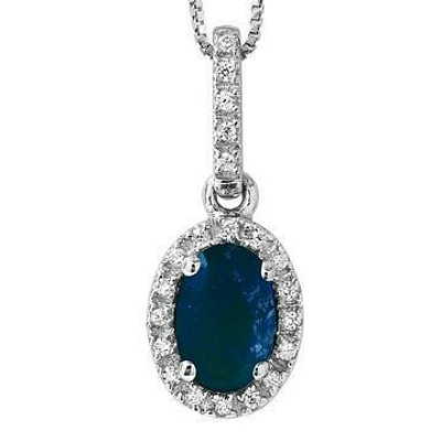 Oval Blue Sapphire Pendant with Diamond Frame 14KT Gold