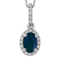 Oval Blue Sapphire Pendant with Diamond Frame 14KT Gold