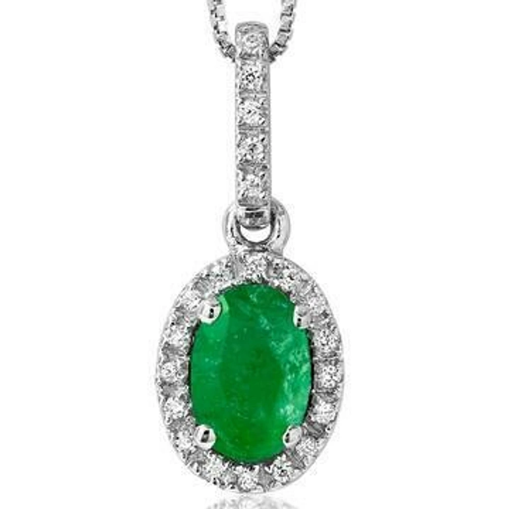 Oval Emerald Pendant with Diamond Frame 14KT Gold