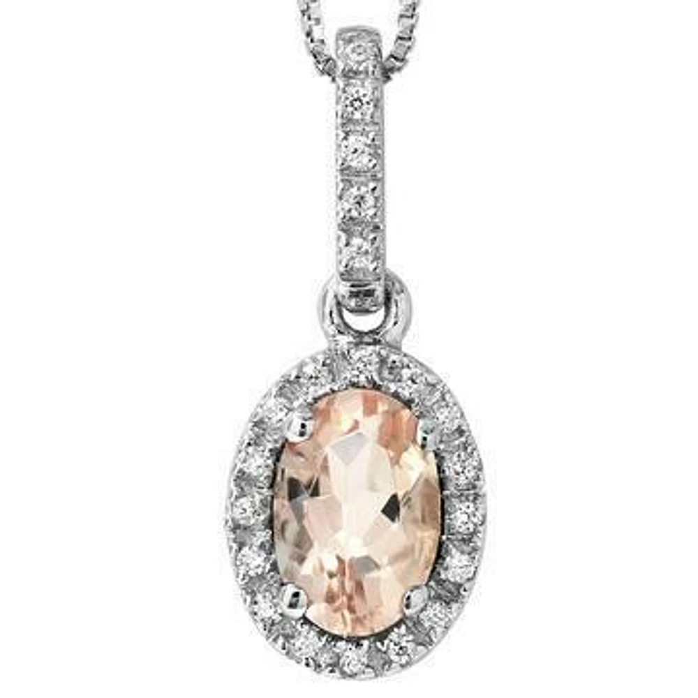 Oval Morganite Pendant with Diamond Frame 14KT Gold